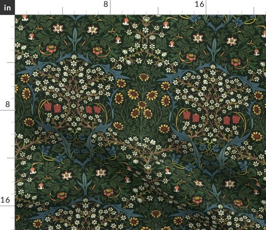 Vintage Green Antique Victorian Botanical William Morris Historic Reproduction Blackthorn Custom Printed Fabric by Spoonflower Various Fabrics by the Yard or Fat Quarter